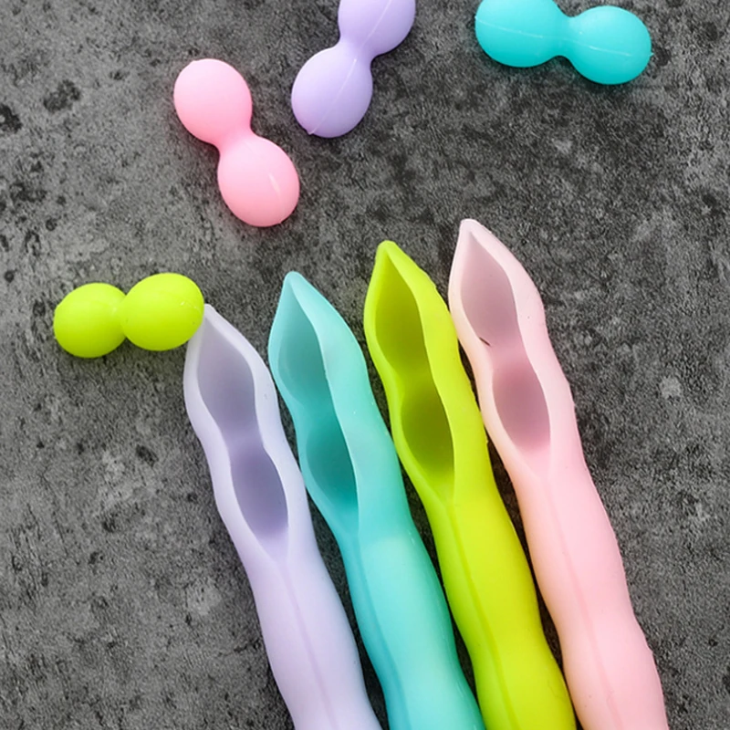 

2pc Soft Silicone Pea Pod Pen Candy Color Creative Gel Pen Student Office School Supplies Stationery Kawaii Black Signature Pen