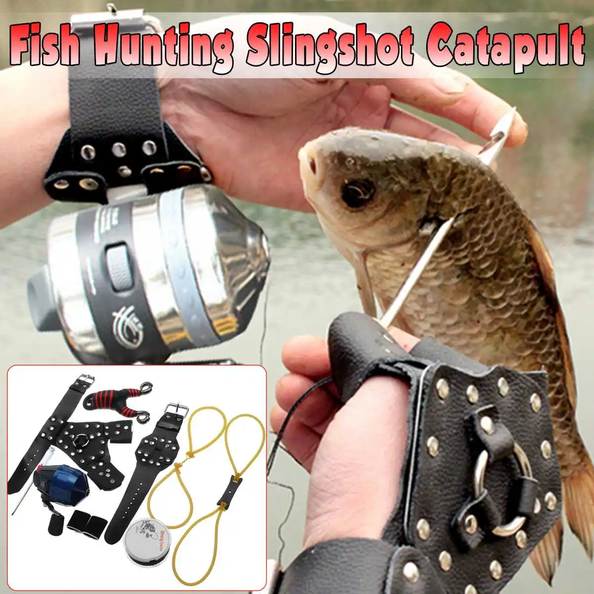 

DIY Fishing Slingshot Catapult Fish Hunting Kit Wristband Guard for Right/Left Hand Rubber Outdoor Protective Sports Tools