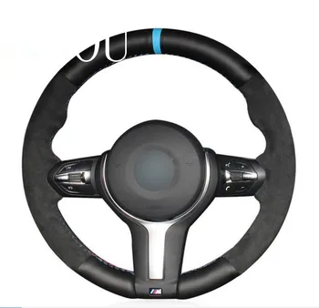 

Puou Black Genuine Leather Black Suede Steering Wheel Cover for BMW F87 M2 F80 M3 F82 M4 M5 F12 F13 M6 F85 X5 M F86 X6 M F33 F30