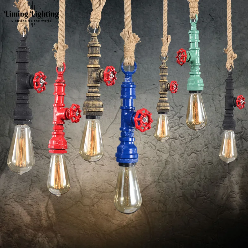 

Vintage Loft Industrial Water Pipes Pendant Lights Black Bar Stair Dining Room Retro Lindsey adelman Pendant Lamp Home Fixtures