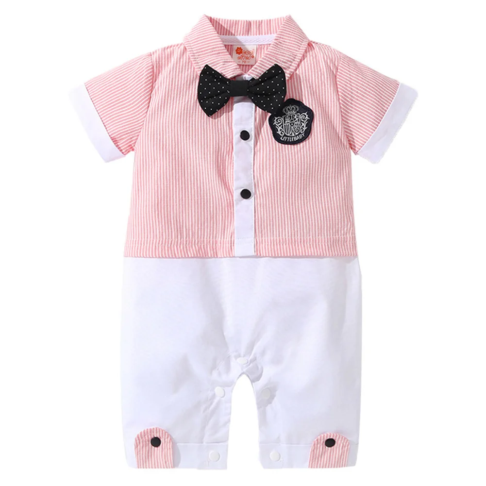 

Toddle Kid Baby Boy Summer Short Sleeve Cotton Gentle Style Onesies Romper 1-3Y bowtie lapel Dark buckle baptism