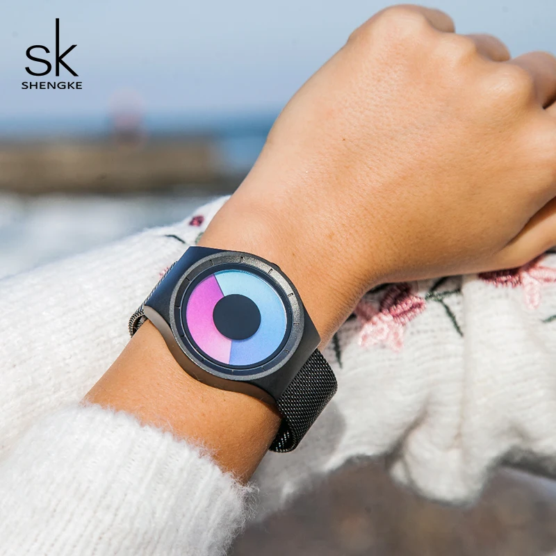 

Shengke Watches Women Top Brand Luxury Black Stainless Steel Watch Women Ladies Clock Reloj Mujer 2019 SK Creative Quartz Watch
