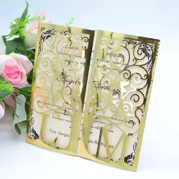 

Tree vine laser cut custom Initials gold metallic invitation card