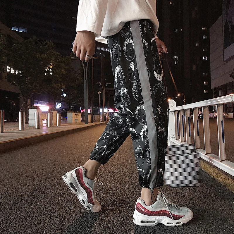 Летняя Корейская уличная одежда в полоску, фосфоресцирующие штаны для отдыха, мужские забавные шаровары в стиле хип-хоп, спортивные штаны для бега, Homme M-5XL