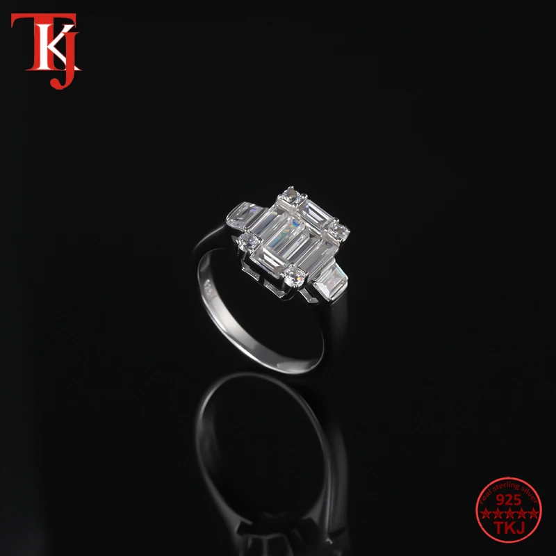 TKJ Роскошный AAA+ багет кубический цирконий; для помолвки кольцо для женщин подлинное 925 Серебрянное обручальное кольцо вечерние ювелирные изделия подарок