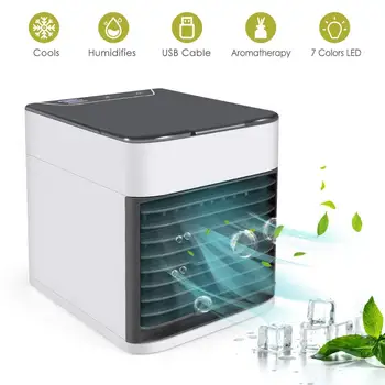 

Personal Air Cooler 4 in 1 Air Space Conditioner, Mini USB Fan Humidifier Purifier with 7 Colors LED for Home Room Office Outdoo