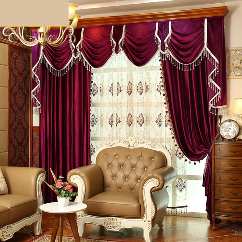 

Custom curtain Luxury European style thick Italy velvet fabric solid cloth blackout curtain valance sheer tulle E667