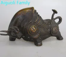 AAA+Rare Chinese Old Copper Carved Money Cow/Bull Statue/Metal Sculpture Craft For Home Decoration Antique Collection