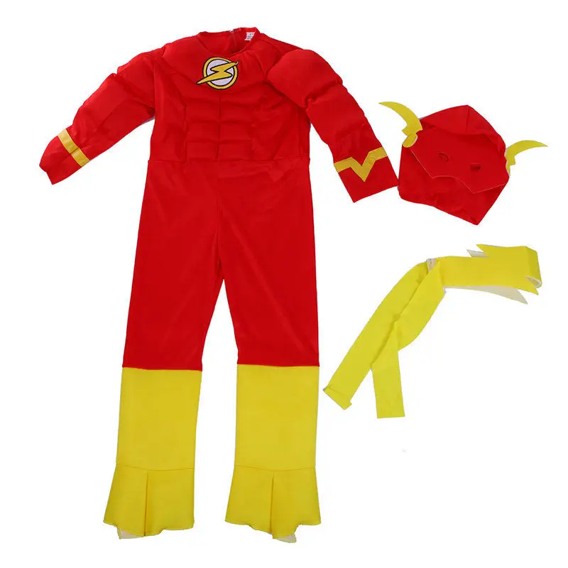 Hot Sale Boy The Flash Muscle Superhero Fancy Dress Kids Fantasy Comics Movie Carnival Party Halloween