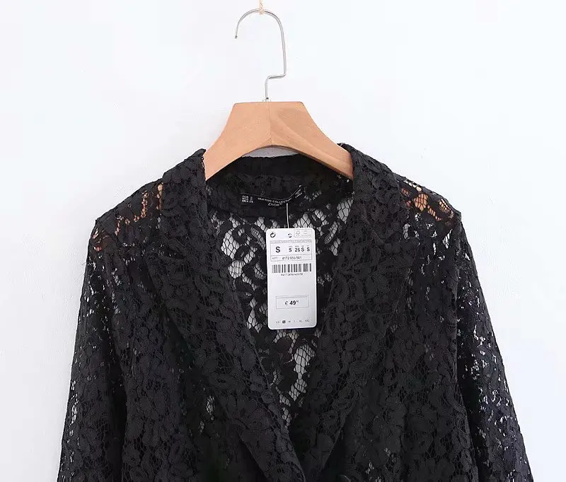 2019 New Women blazers and jackets Fashion Office Lady Lace double breasted blazer Women Sexy Hollow Spring black blazer woman