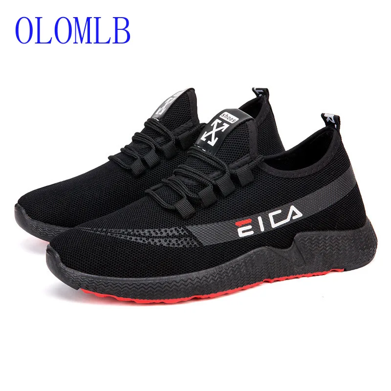 OLOMLB 2019 Casual Men Shoes Summer Sneaker Breathable Casual Mesh Shoes Trend Korean Shoes Men Sweat-Absorbant Off Black Shoes