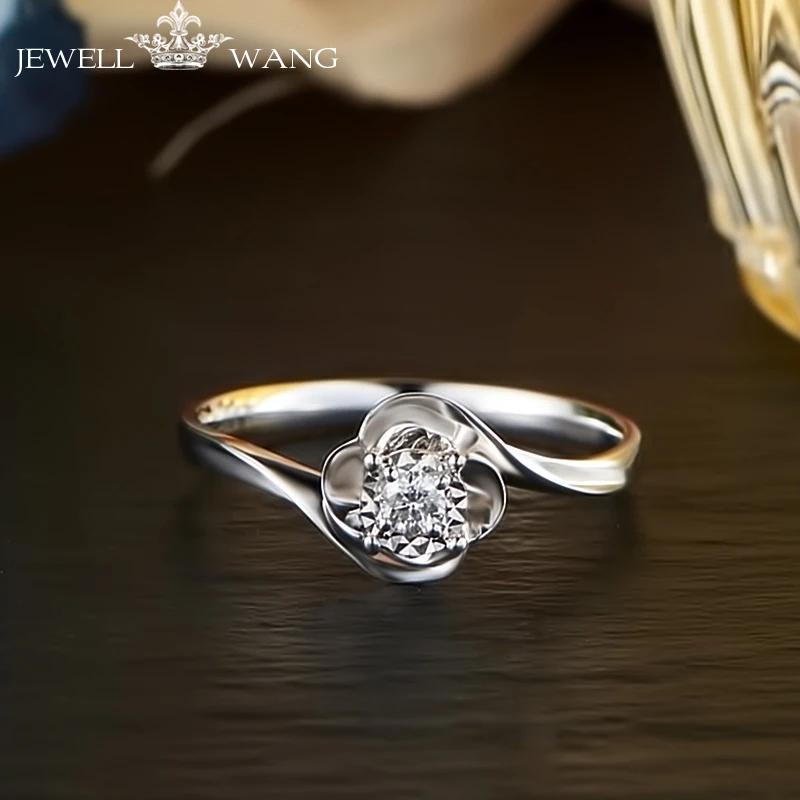 JEWELLWANG из белого золота 18 карат Кольца с алмазами 1 карат эффект Сертифицированный Обручение светильник роскошный алмаз 0.07CT блестящие свадебные c логотипом отличный подарок