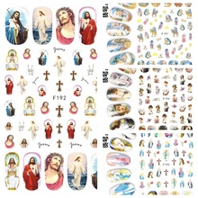 1 лист 3D Иисус Godness Девы Марии дети картины шаблон клей дизайн ногтей наклейки украшения DIY Салон Советы F19X