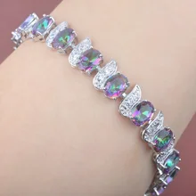 Модный многоцветный Радужный Цирконий штампованный 925 Серебряный для женщин звено цепи браслеты OS0108