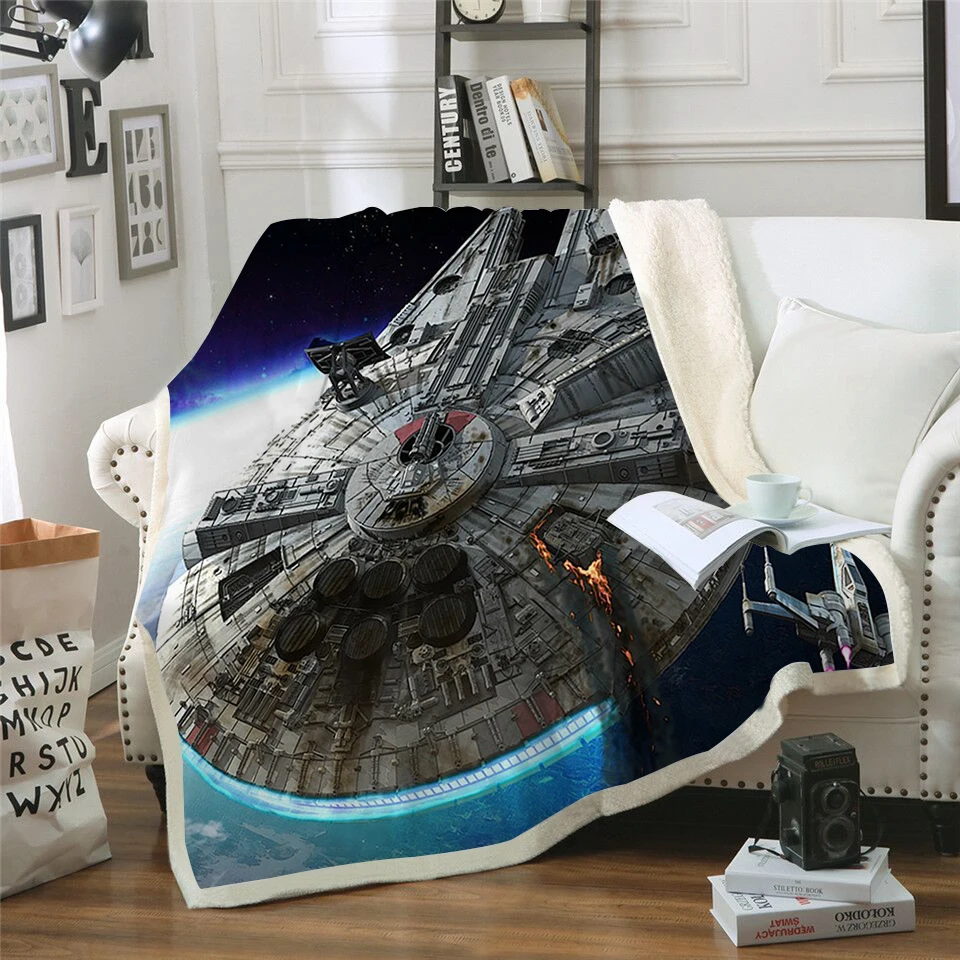Star Wars скачать 3D космический корабль одеяло плюшевые для взрослых Шерпа флис одеяло покрывало плед 150x200 см диван