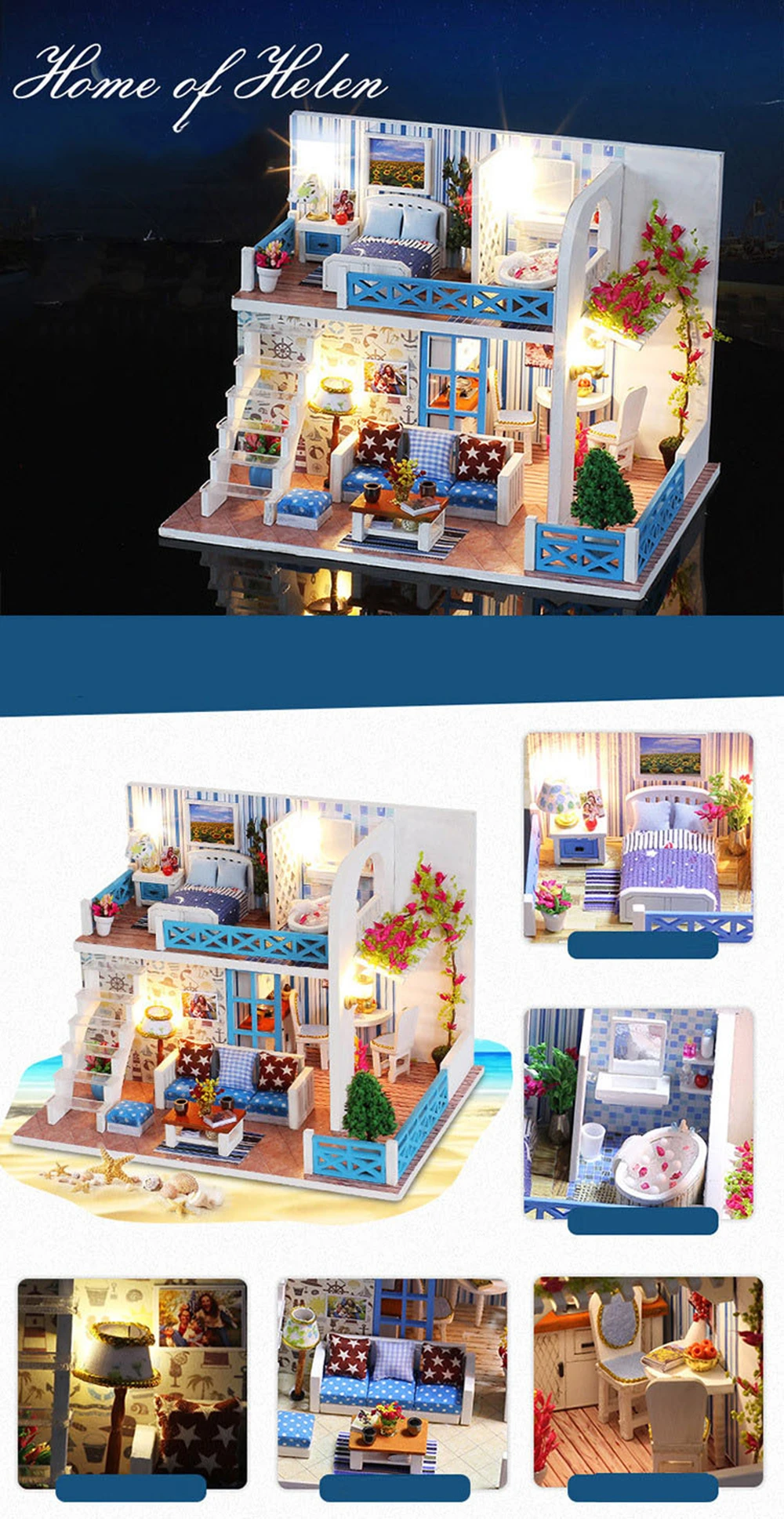 Diy Assemble Doll House Toy Wooden Miniatura Doll Houses Handmade Doll House Toys With Furniture Led Lights Kids Birthday Gifts (11)