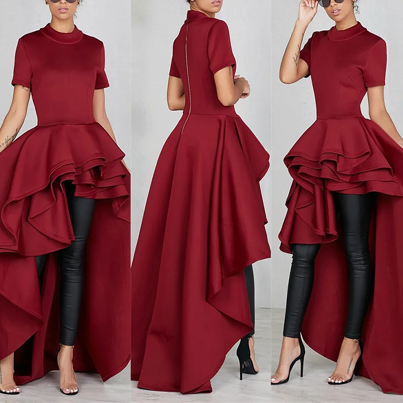 

Ladies Elegant Short Sleeve Bodycon Peplum Tailed Dress Cocktail Party Dress
