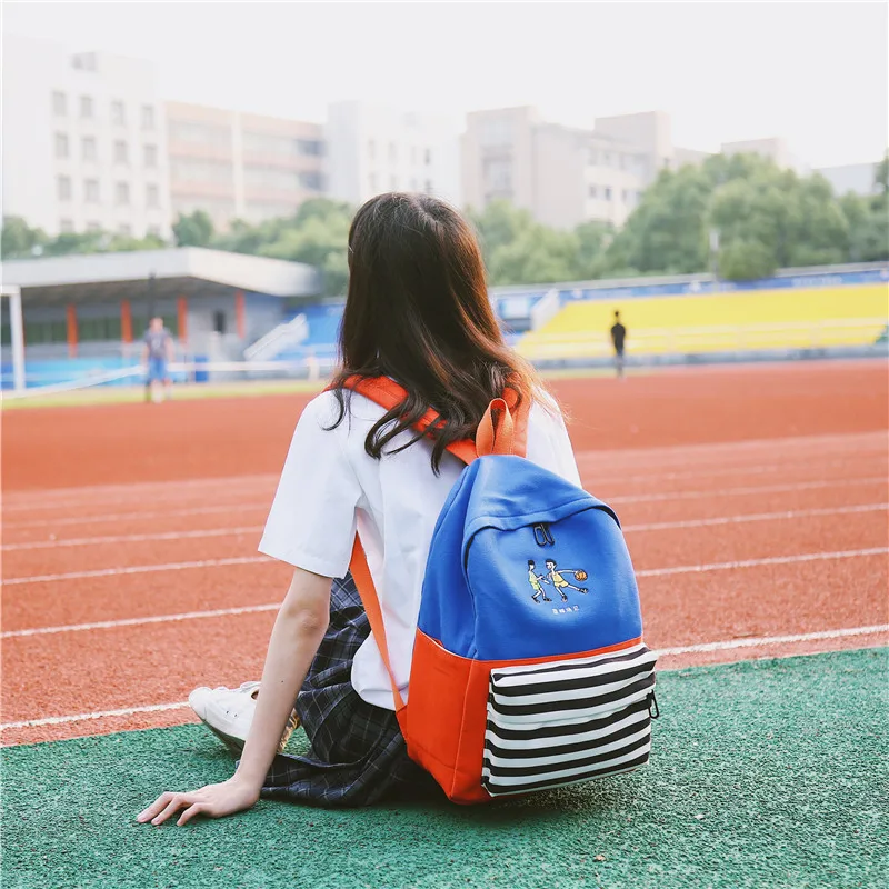 Menghuo School Backpacks for Teenage Girls Emboridery Women Canvas Backpack Female Cute Japan and Korean Backpack Travel BagsWUNO3817