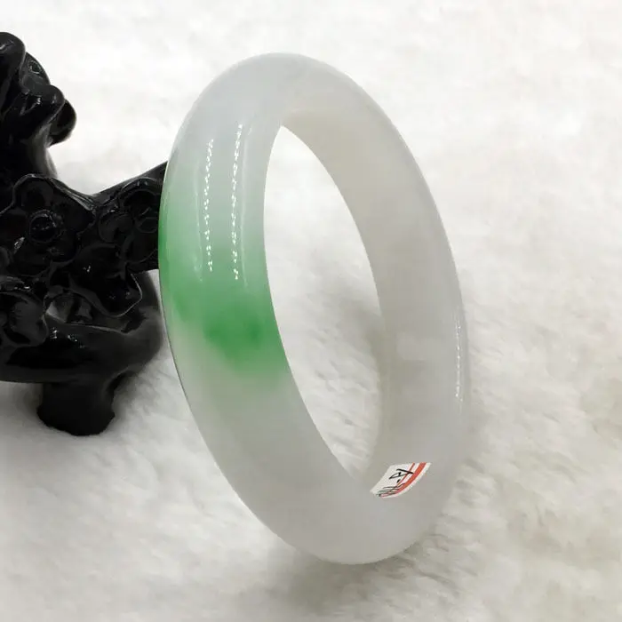 

A-7116 Vintage China Beautiful White Green Jade Gems Bangle Bracelet 62mm