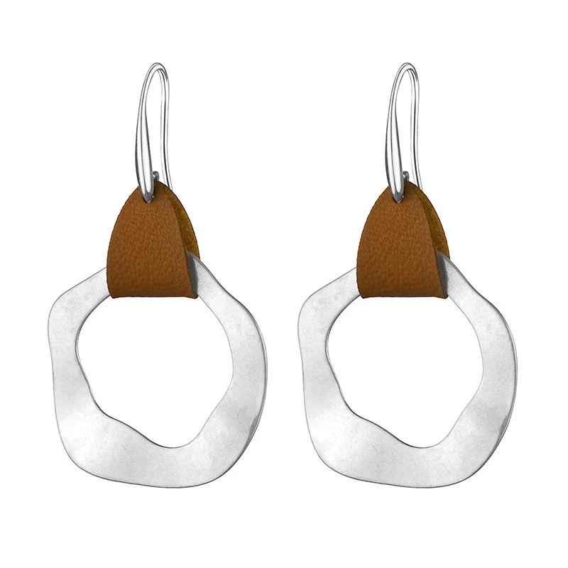 

Rainbery Creative New Product Earrings Temperament Personality Sand Silver Round Geometric Irregular Drop Earrings for Women
