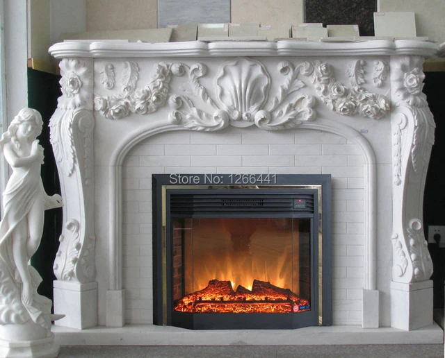 European fireplace set carved marble fireplace mantel with electric fireplace insert LED optical artificial flame decoration-in Fireplaces from Home Improvement on Aliexpress.com | Alibaba Group Cheap marble fireplace mantels
