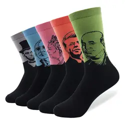5 пар/лот Для Мужчин's чесаный хлопковые носки известных людей узор Линкольн президент длинные забавные повседневные платья экипажа носки US