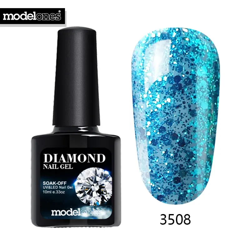Modelones Горячая Алмазный гель для ногтей голубой Цвет Блеск УФ лак для ногтей лак длительный Полупостоянный светодиодный гель-клей для ногтей