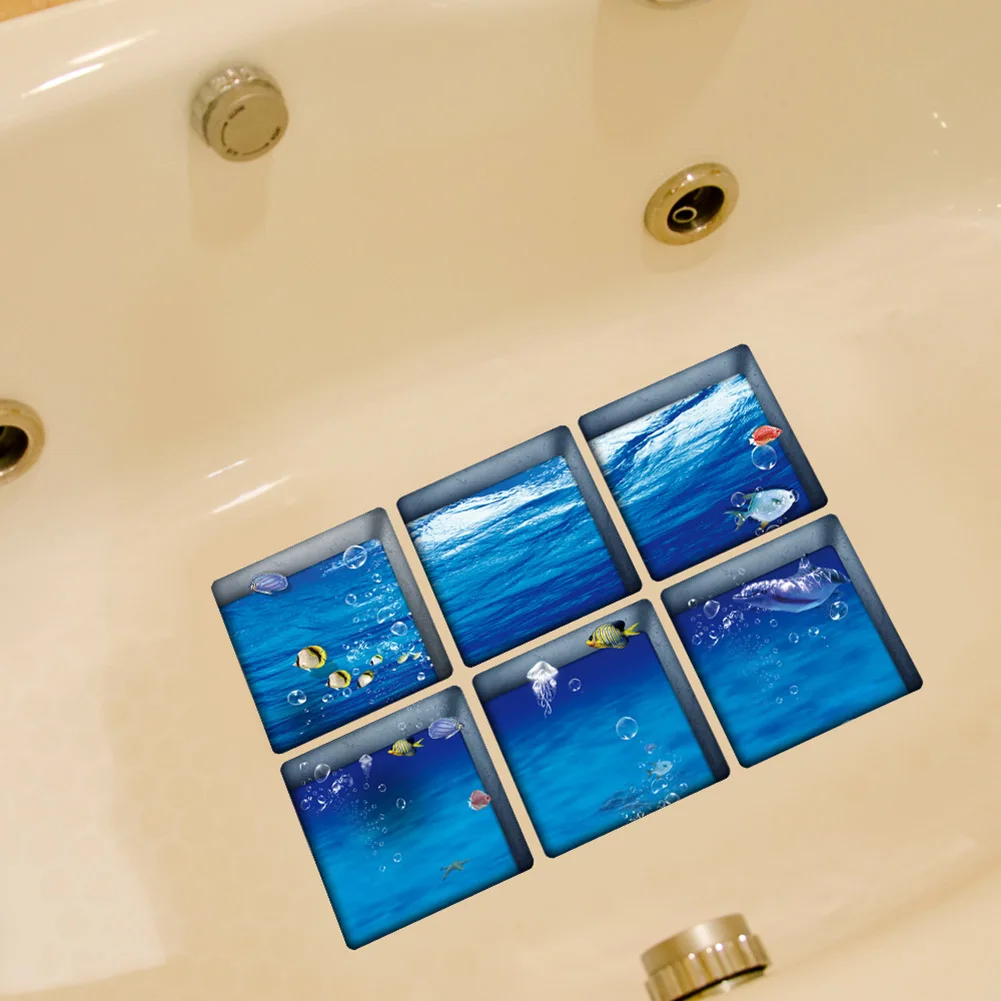 

6 Pcs/set DIY Bathtub Decals Modern 3D Bathroom Waterproof Wall Stickers Self Adhesive Decor WXV Sale