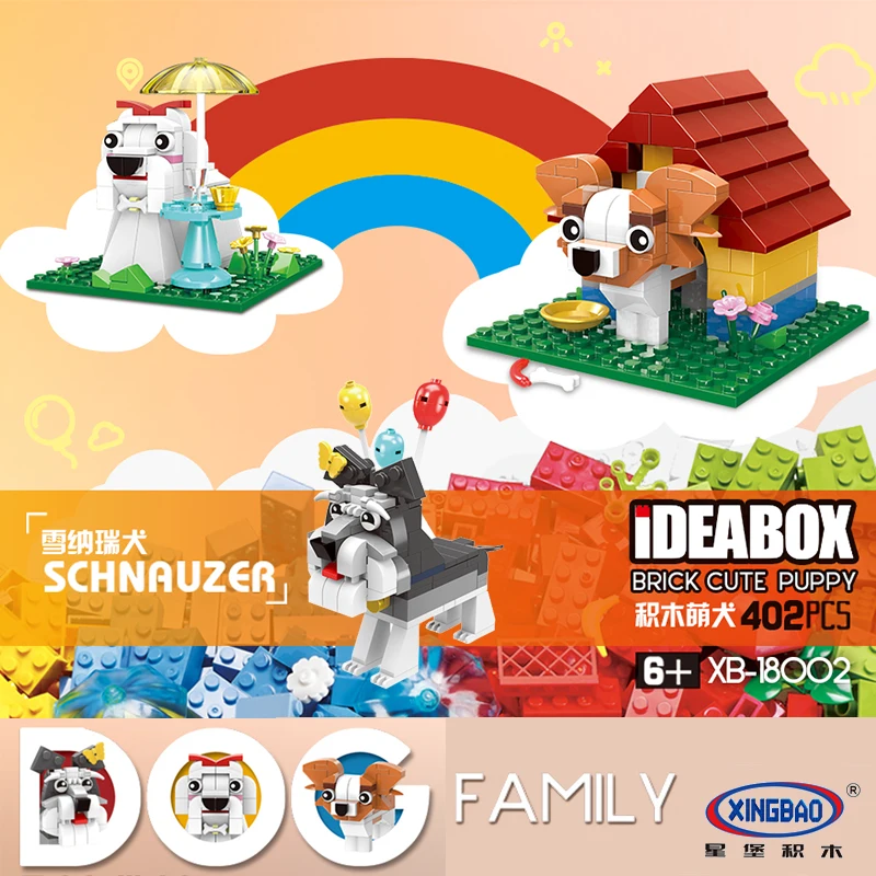 Xingbao Cute Bully Dog Poodle Dachshund Model Animal Idea MOC Building Blocks Bricks DIY legoings Collection Toys For Children