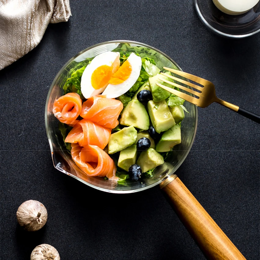 Glass Milk Pot With Wooden Handle Cooking Pot Salad Noodles Gas Stove Cookware Glass Milk Pot With Wooden Handle Cooking Pot Salad Noodles Gas Stove Cookware