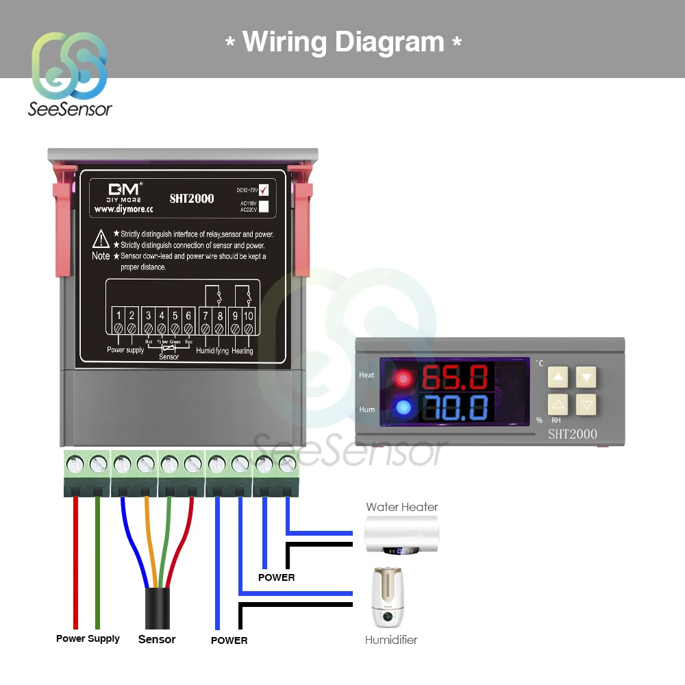 SHT2000 DC 12-72 в 10A цифровой регулятор температуры и влажности домашний холодильник термостат гигрометр термометр