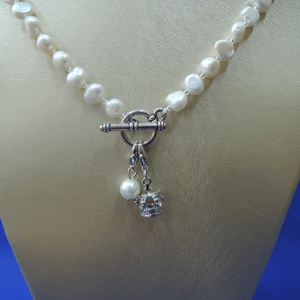 Ожерелье из натурального пресноводного жемчуга с красивой короной и подвеской в виде Эйфелевой башни