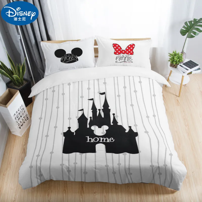 

3pcs Black White Bedding Set Mickey Minnie Duvet Cover Home textile Couple wedding Quilt Set Adult Double Bedding Sheets gift