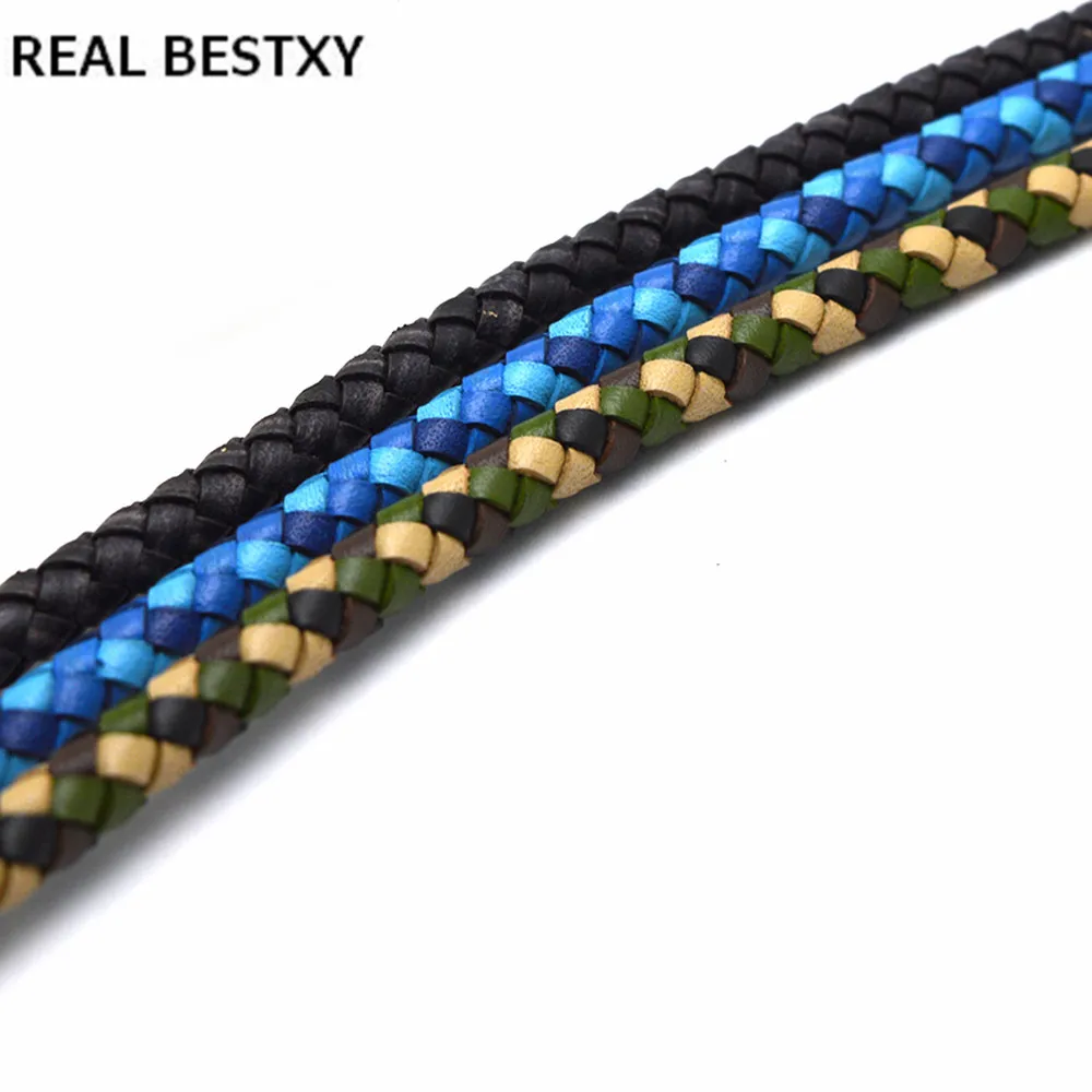 REAL BESTXY 1m/lot genuine cowhide round leather black antique leather cord for bracelets making blue leather round cord green