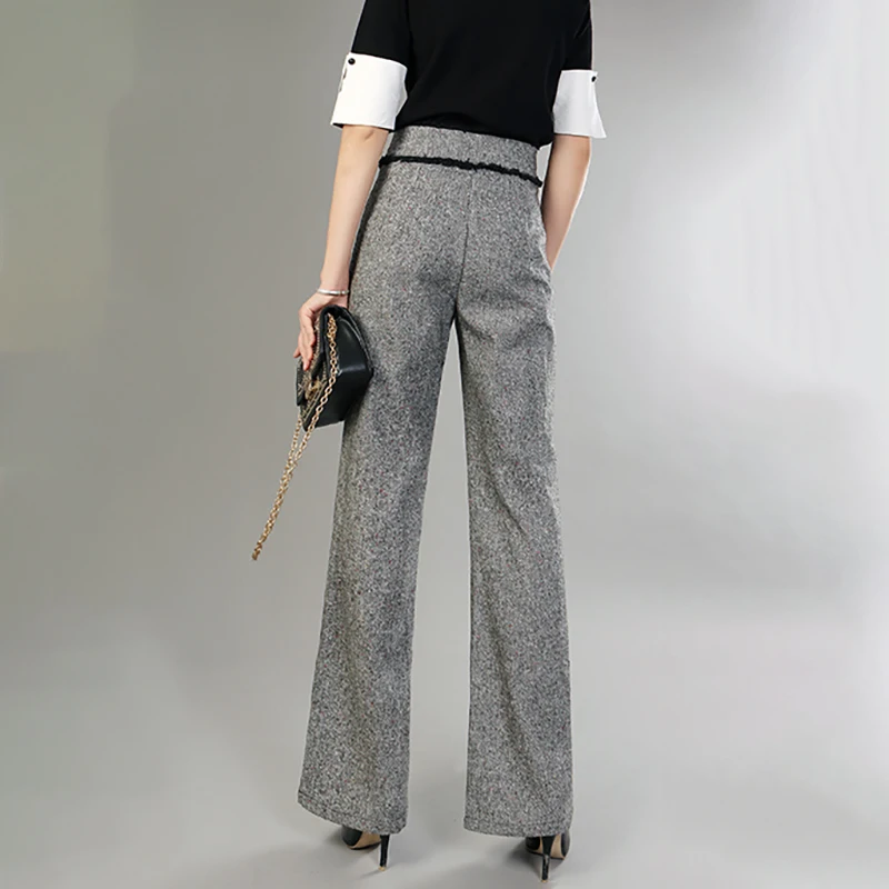 Lanmrem Borla Sueltos Ancha Cintura Yf60702 Cremallera Mujer Alta Moda 2018 Para Patchwork Nueva De Lana Gris Seide Pierna Pantalones rnwROr4q