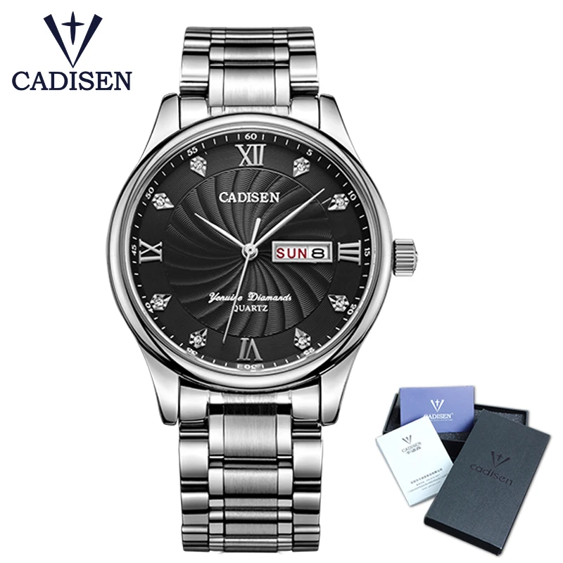 

CADISEN Top men Watch fashion simple casual calendar date display Japanese movement gentlemen wrist watch leather band