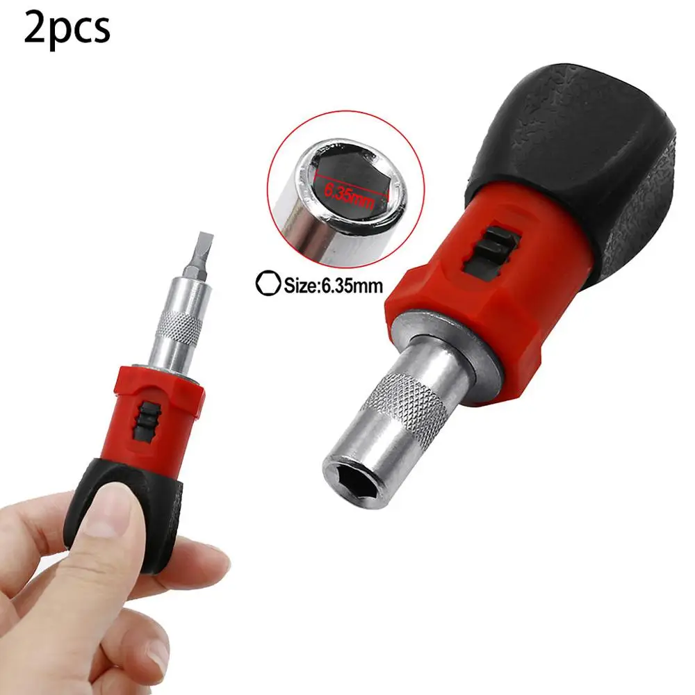 

2PCS Multi-bit Adjustable Ratchet Small Stubby Screwdriver high quality Power home work Woodwo Home Improvement red silver @16