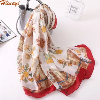 

Hlinayi 2019 New Silk Scarf Female Silk Printed Shawl Decorative Heating and Sunscreen Multifunctional Scarf