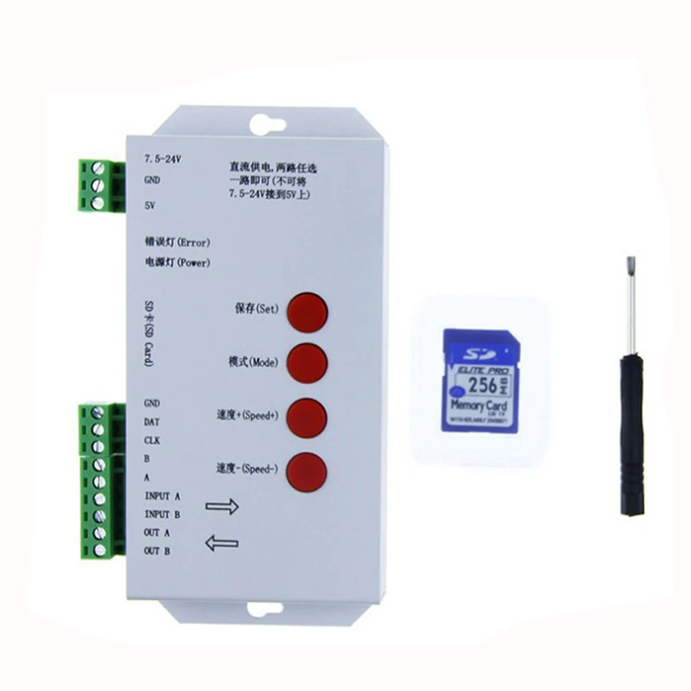 

T-1000S Controller LED Full Color Programmable Pixel Controller SD Card Controller for WS2811 2801 2812 with 256MB SD Card