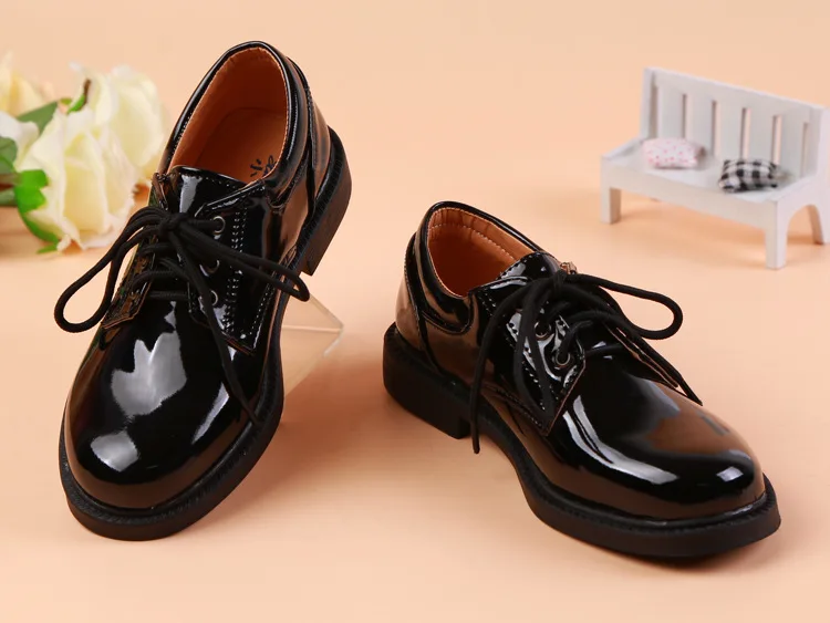 Стиль, детская кожаная обувь, на шнуровке, черно-белая, Британская, для студентов, для мальчиков, для свадебной вечеринки, обувь для шоу, детская спортивная обувь