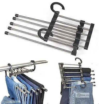 

Hot sales 5 In 1 Stainless Steel MultiLayer Multifunction Magic Pants Rack Trouser Hanger free shipping