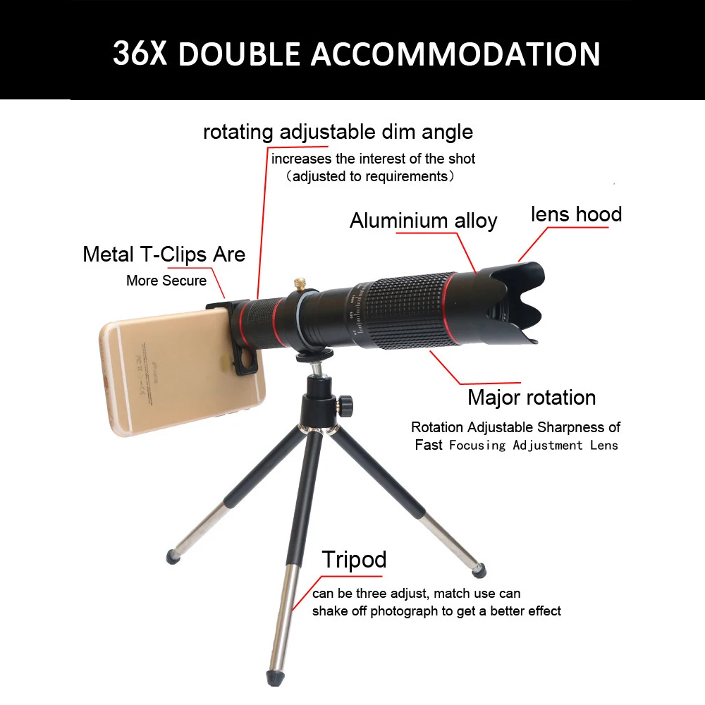 36X мобильный телефон камера телефото зум объектив HD монокуляр телескоп тренога для объектива с дистанционным затвором для всех смартфонов