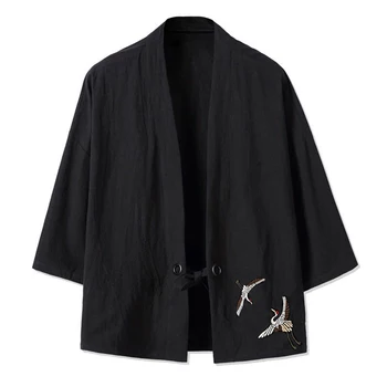 

plus size 6xl 8xl 7xl casual Linen men shirt cardigan plus size man embroidered shirts stand collar sleeve shirts