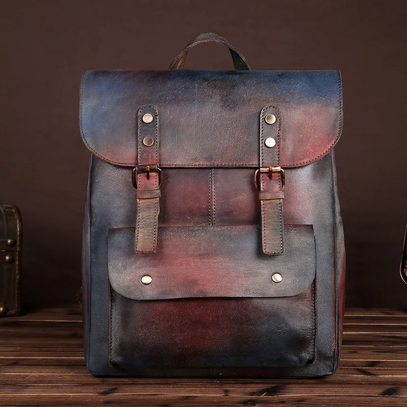 Aolen New Women Backpack Genuine Leather  Cowhide Travel Casual Daypack Vintage Solid Women's Backpack Leather Solid