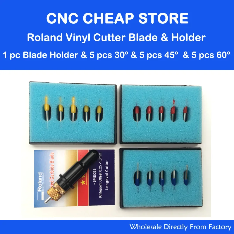 Roland Black Vinyl Cutter Blade Holder + 5 pcs 45 + 5 pcs 60 +5pc 30