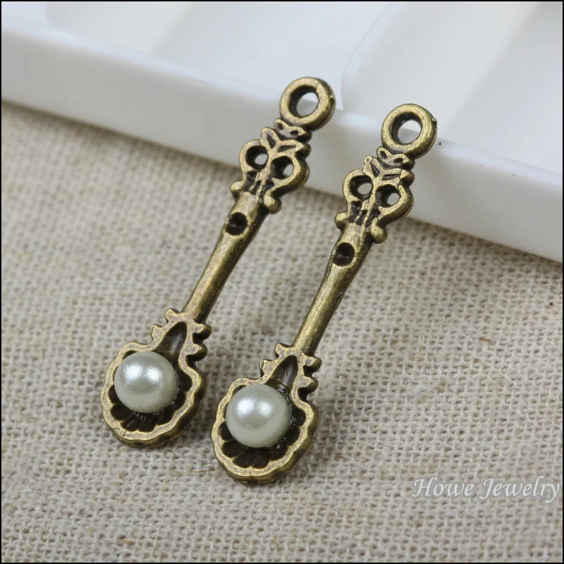 

64 pcs Vintage Charms Inlaid imitation pearl spoon Pendant Antique bronze Fit Bracelets Necklace DIY Metal Jewelry Making