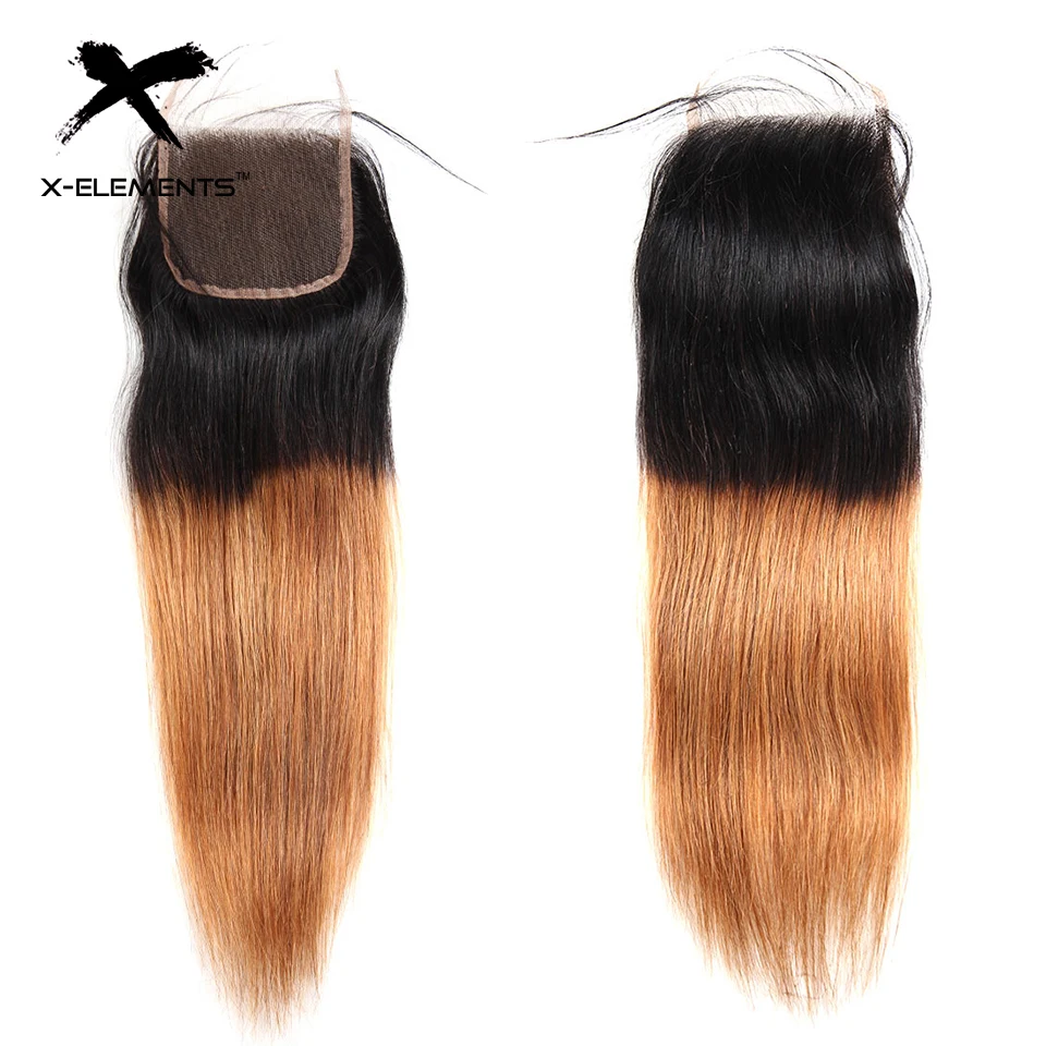 X-Elements Ombre Color 4x4 Lace Closure Brazilian Human Hair Straight Closure Remy Hair Closure T1BPurple T1B30 T1B27 T1B39J (6)