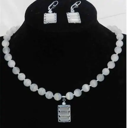 

Free Shipping >> new hot Beautiful White Mexican Opal Round Beads Gems Pendant Necklace Earring Set 18
