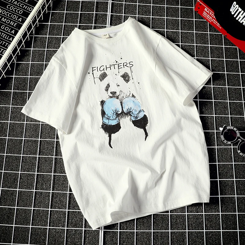 Короткий рукав хлопок смешно футболки мужские панда истребитель печати oversize 5xl в