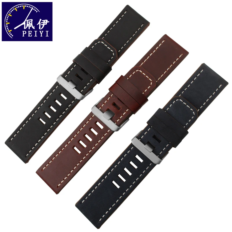 PEIYI replacement leather watchband for Garmin Fenix 3 26mm black brown genuine leather strap with tools and connecting rod